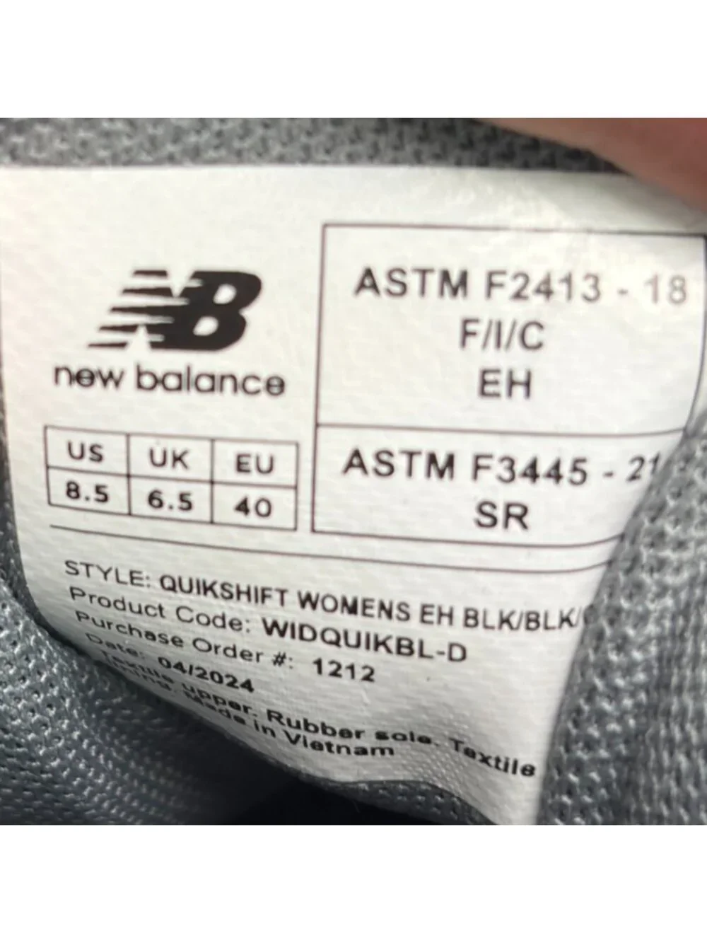 New Balance Quikshift Women Size 8.5D Black Gray Composite Toe Safety Work Shoes